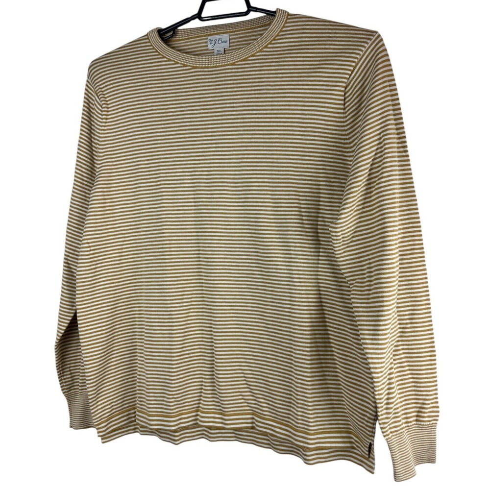 NEW J. Crew Knit Cotton Split-Hem Sweater Stripe Golden Brown & Cream Men's XL - Picture 3 of 8